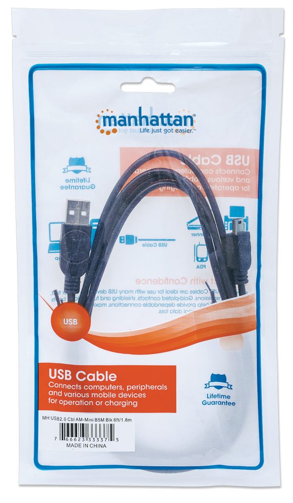 Cavo USB 2.0 A/mini B 5 pin 1,8m Nero MANHATTAN - immagine 2