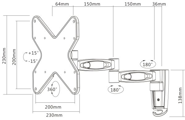 Supporto a Muro a 3 Snodi per TV LCD da 23-42'' Flat-Panel - immagine 3